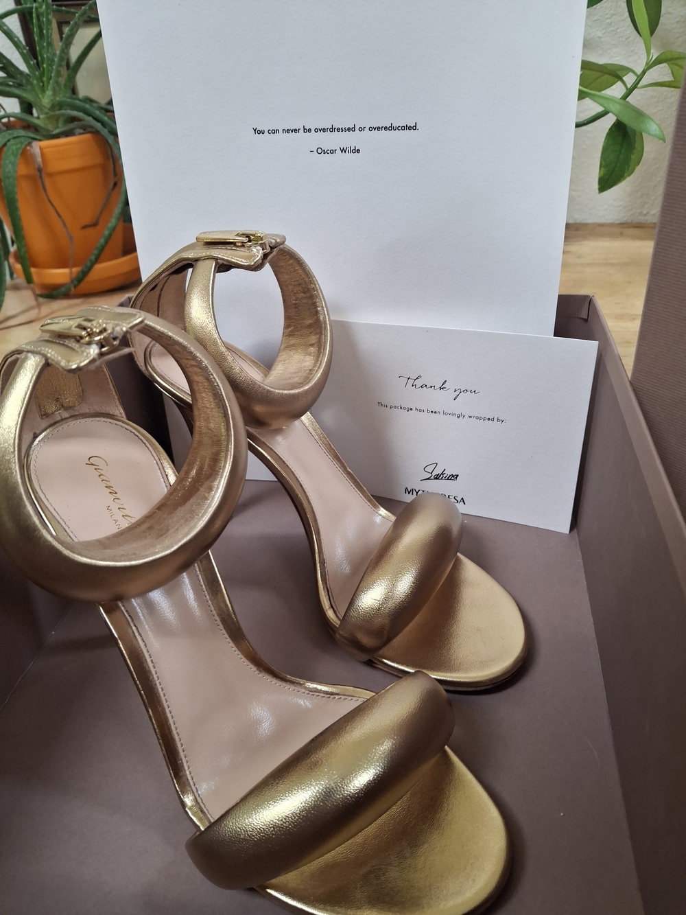 Gianvito Rossi Bijoux Gold Metallic Sandals 37.5 with Box Dust Bag